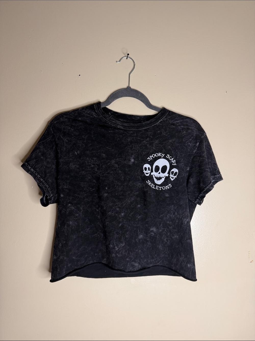 Hot Topic Black Graphic Crop Tee with White Skull Motif